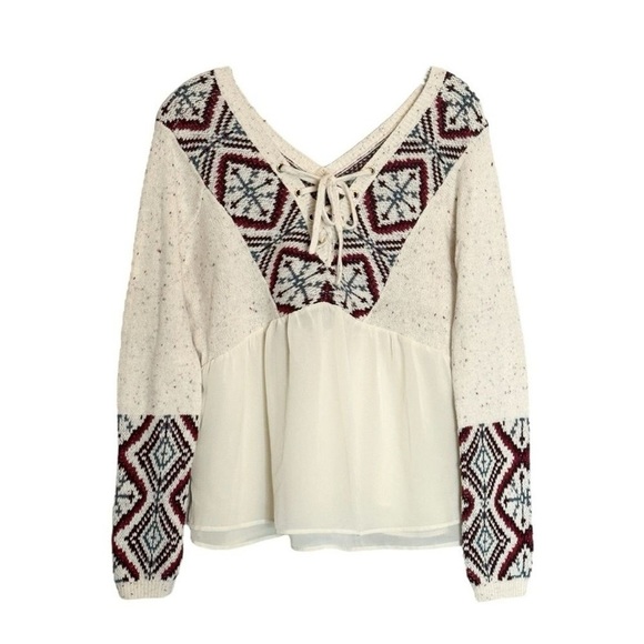 Vtg Y2K Abercrombie & Fitch Mixed Media Sweater Peplum Sz XS - Picture 2 of 5